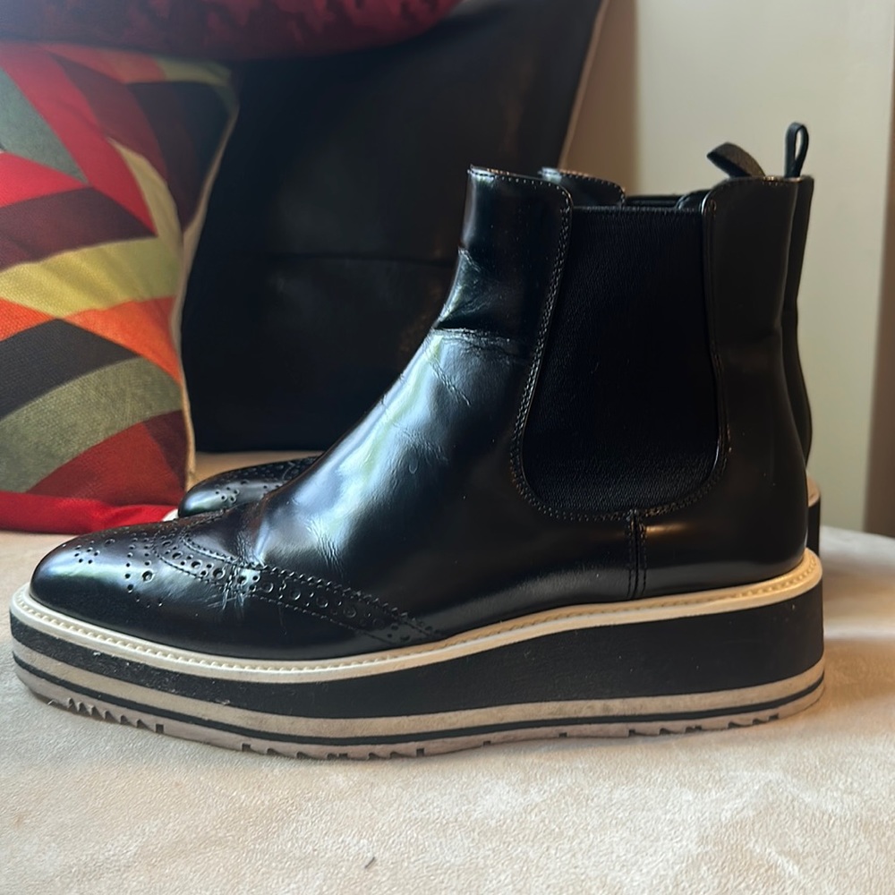 PRADA Micro Sole Wing Tip Chelsea Leather Ankle Boots